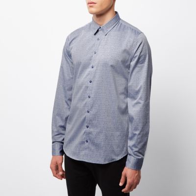 Blue textured print Vito shirt